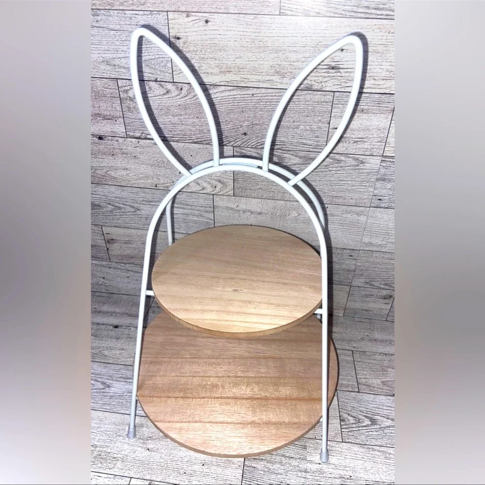 NEW BUNNY RABBIT EASTER WHITE METAL 2 TIERED TRAY TARGET BULLSEYE 2023 NEW